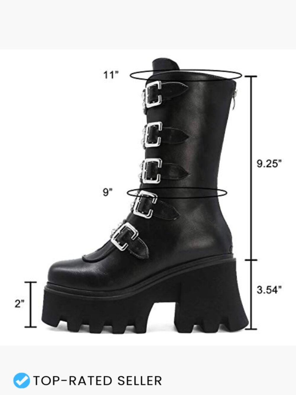 Mid Calf Combat Boots Chunky Platform Square Toe Goth Punk with Buckle Strap - Picture 6 of 7